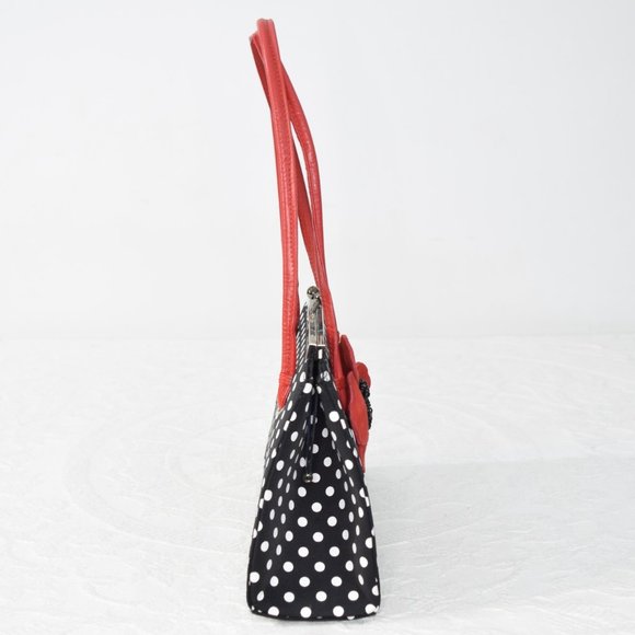 Ramon Tenza Poppy Polka Dot Black White Red Beaded Purse Handbag w/ Dust Bag EUC - Picture 3 of 13